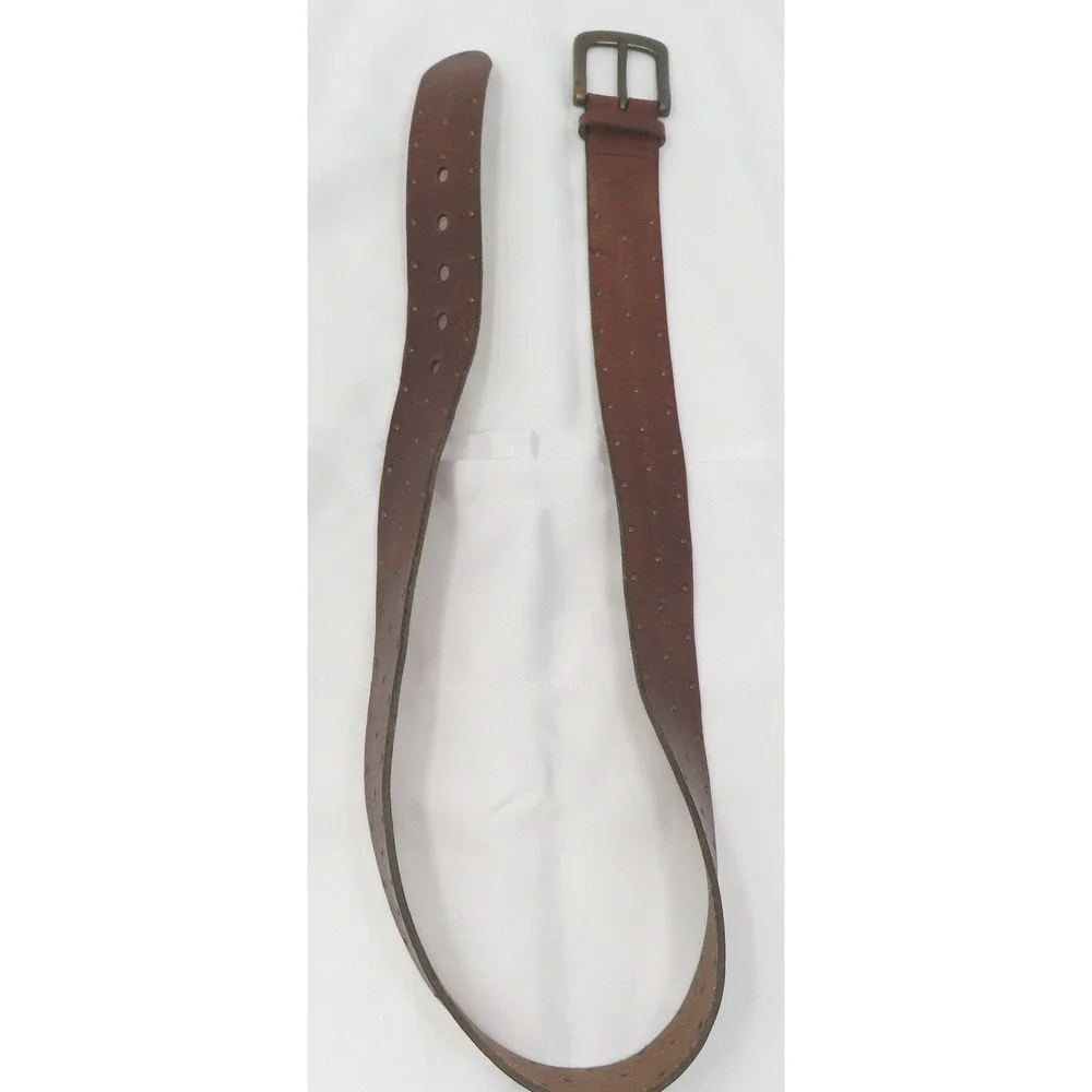 AE Leather Studded Belt Mens Brown Wide Y2K Western Distressed Medium